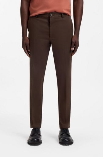 Modern-fit trousers in stretch-cotton twill, Dark Brown