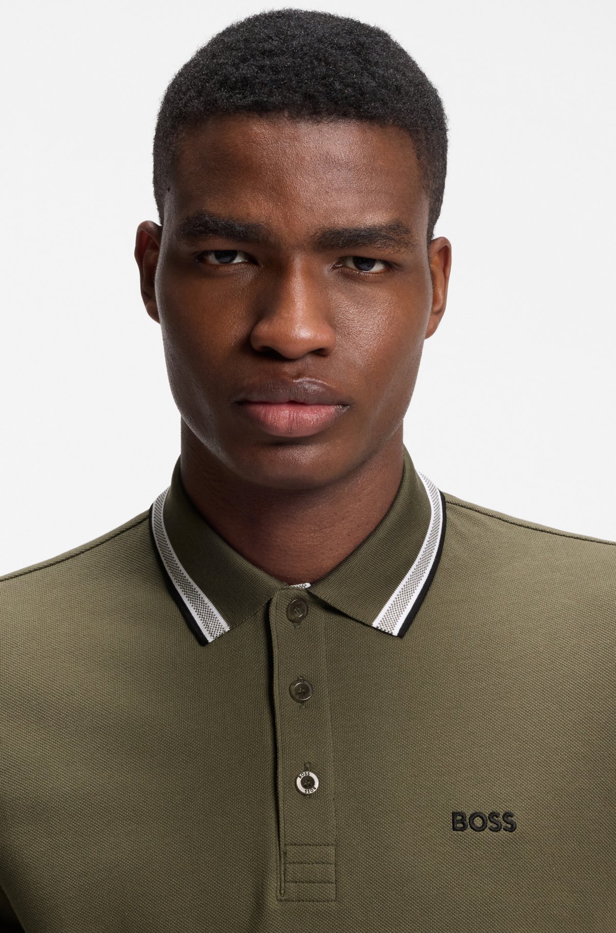 Cotton piqué polo shirt with logo details, Olive