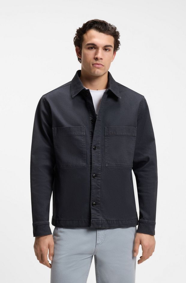 Regular-fit stretch-cotton denim shirt, Dark Blue