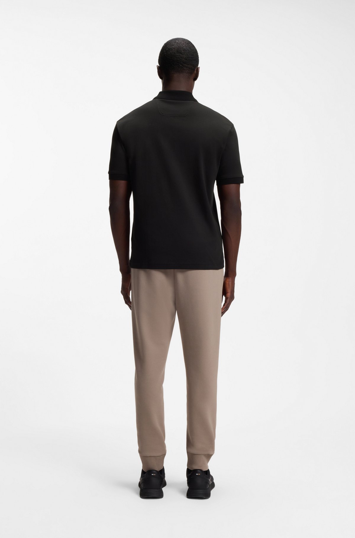 Striped-trim polo shirt in interlock cotton, Black