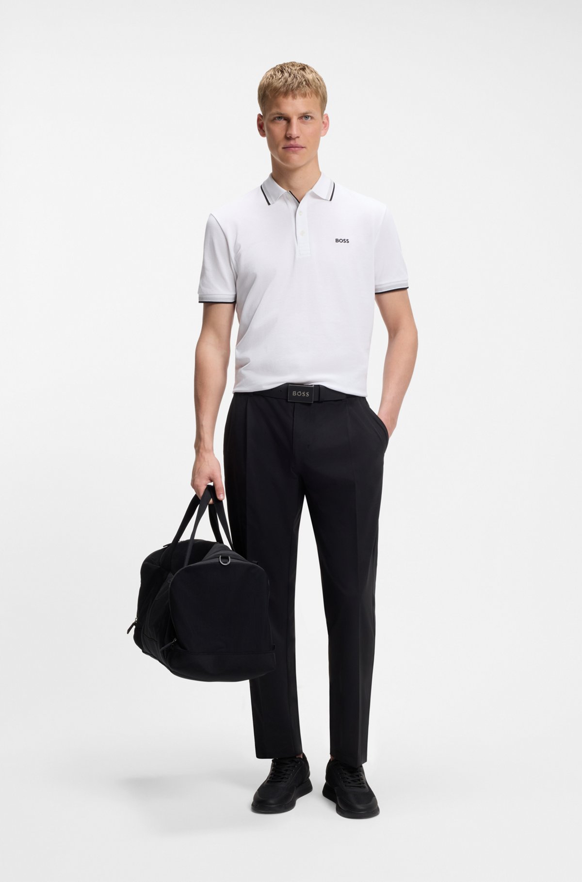 Cotton piqué polo shirt with logo details, White