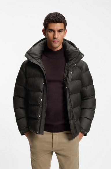 Water-repellent hooded puffer jacket , Black