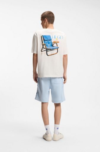 Cotton-jersey T-shirt with rear printed artwork, Natural