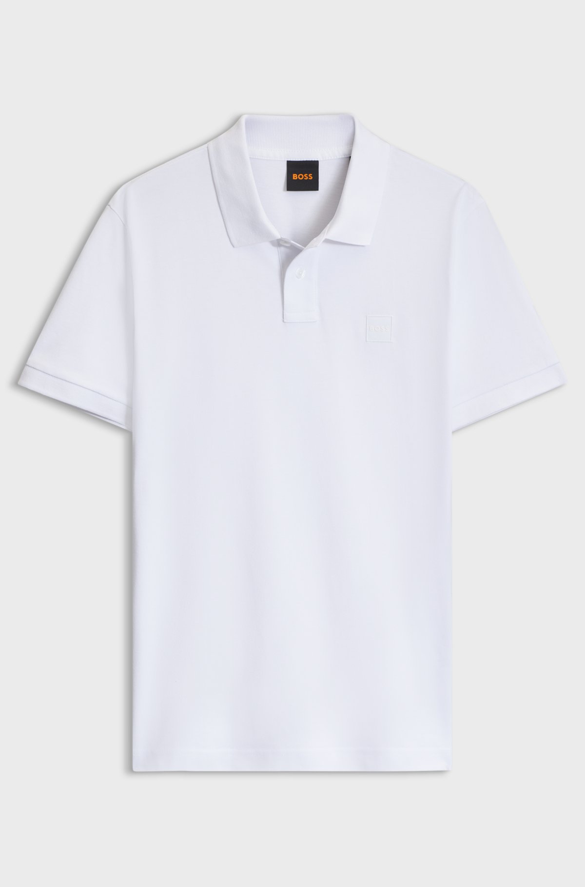 Stretch-cotton slim-fit polo shirt with logo patch, White
