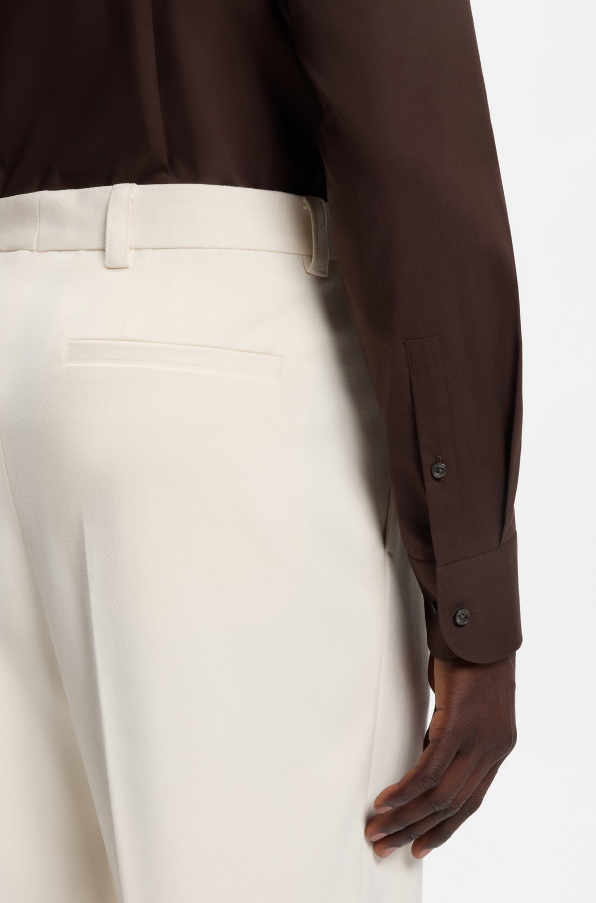 Slim-fit stretch-cotton shirt, Dark Brown
