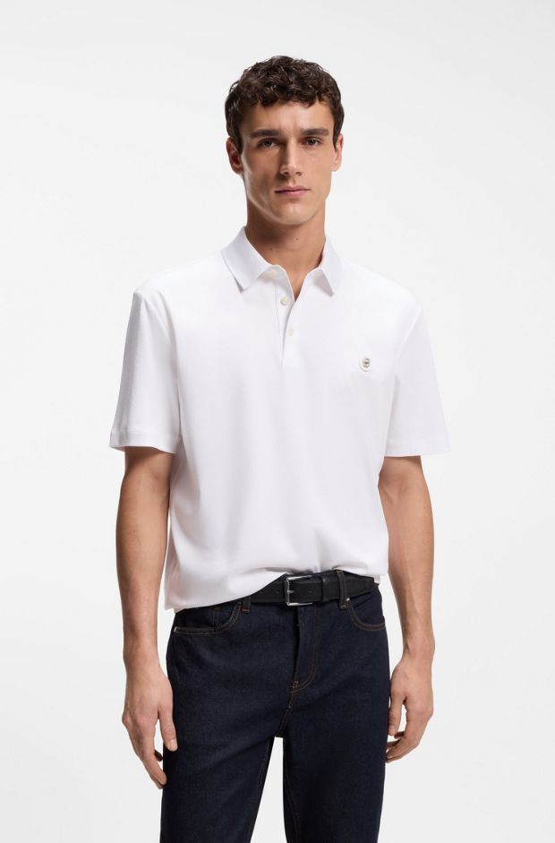 Polo shirt in mercerised cotton with Double B monogram, White