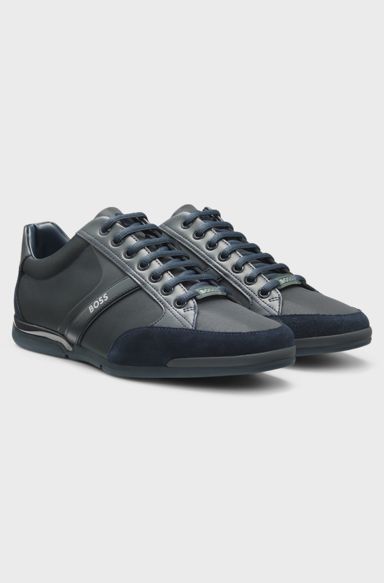 Mixed-material trainers with suede and faux leather, Dark Blue