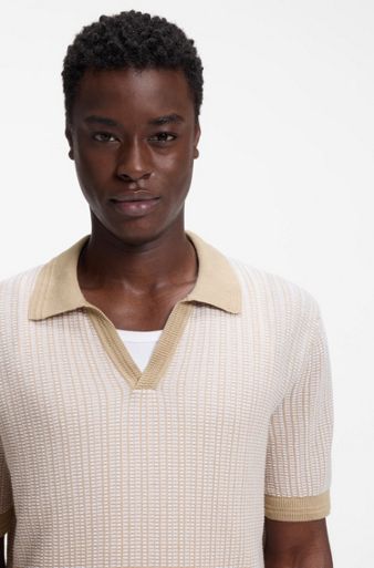 Johhny-collar sweater in cotton and linen, Light Beige