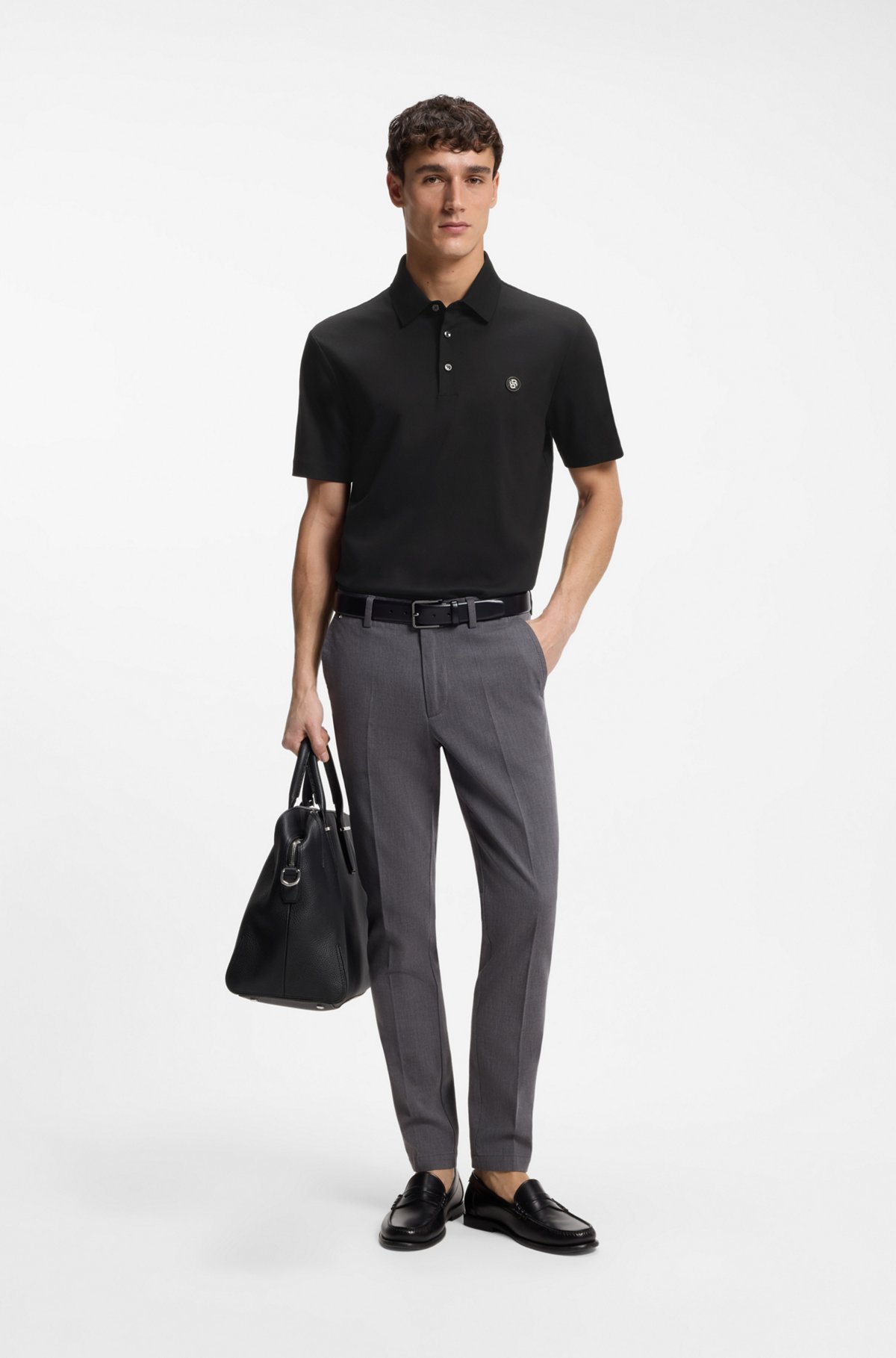 Polo shirt in mercerised cotton with Double B monogram, Black
