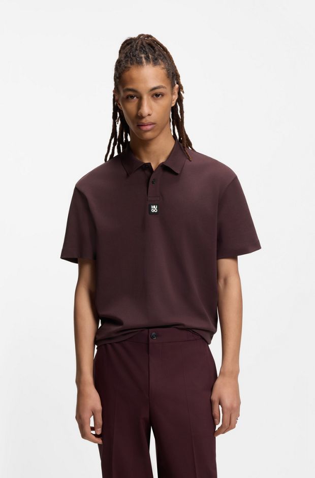 Interlock-cotton polo shirt with stacked logo, Dark Red