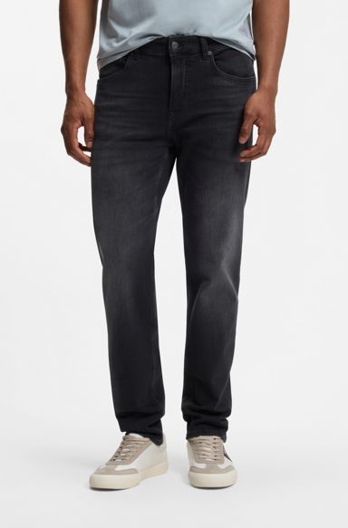 Tapered-fit jeans in black comfort-stretch denim, Black