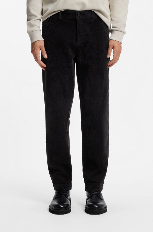 Tapered-fit chinos in stretch-cotton corduroy, Dark Brown