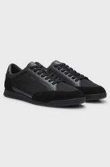 Mixed-material trainers with stitched detailing, Black