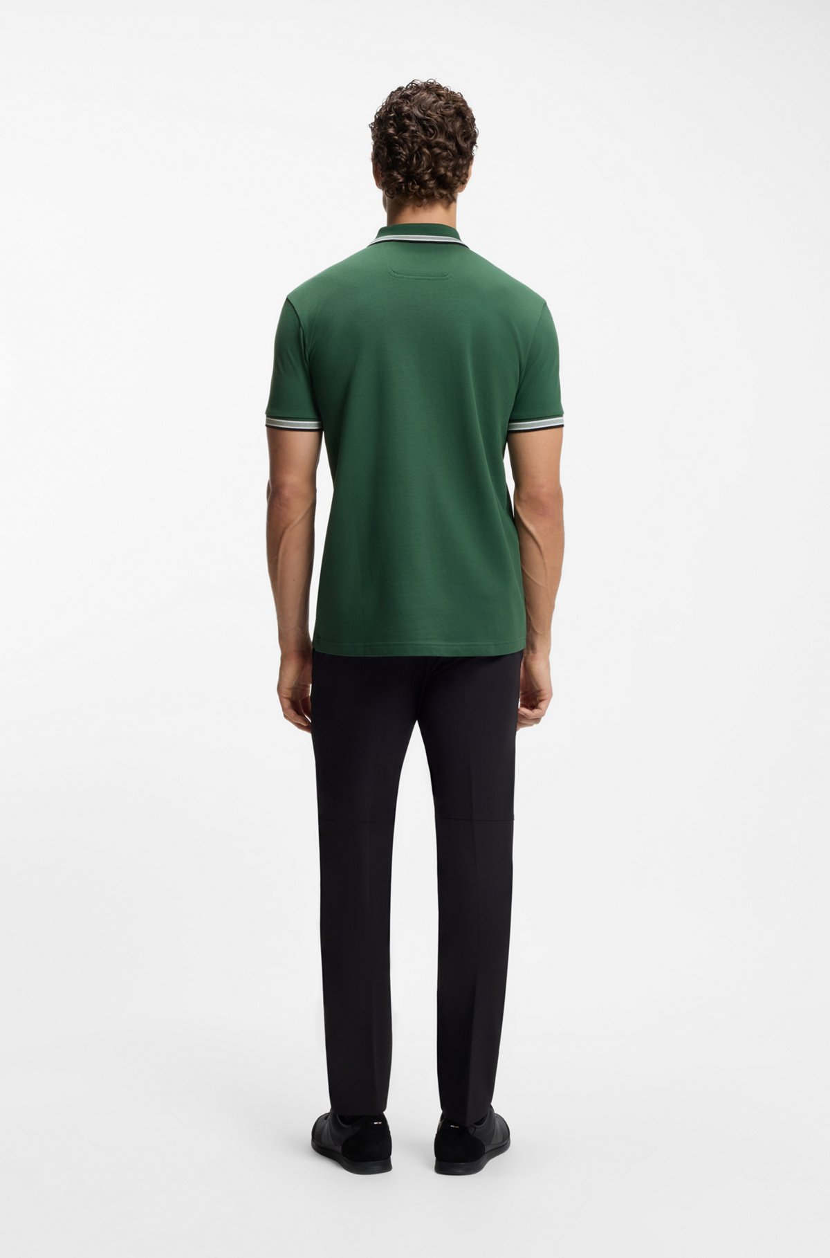 Cotton piqué polo shirt with logo details, Dark Green