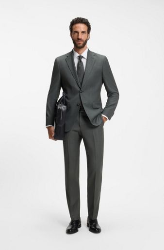 Two-piece regular-fit suit in Italian virgin wool, Dark Green