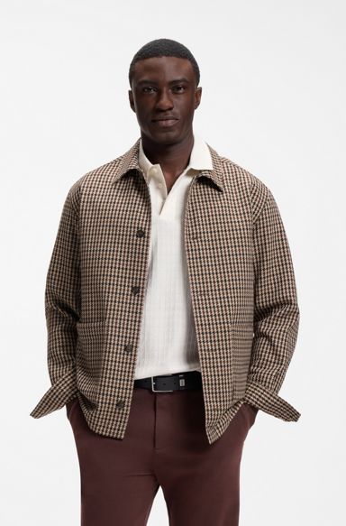 Relaxed-fit wool-blend jacket with Vichy check, Brown Patterned
