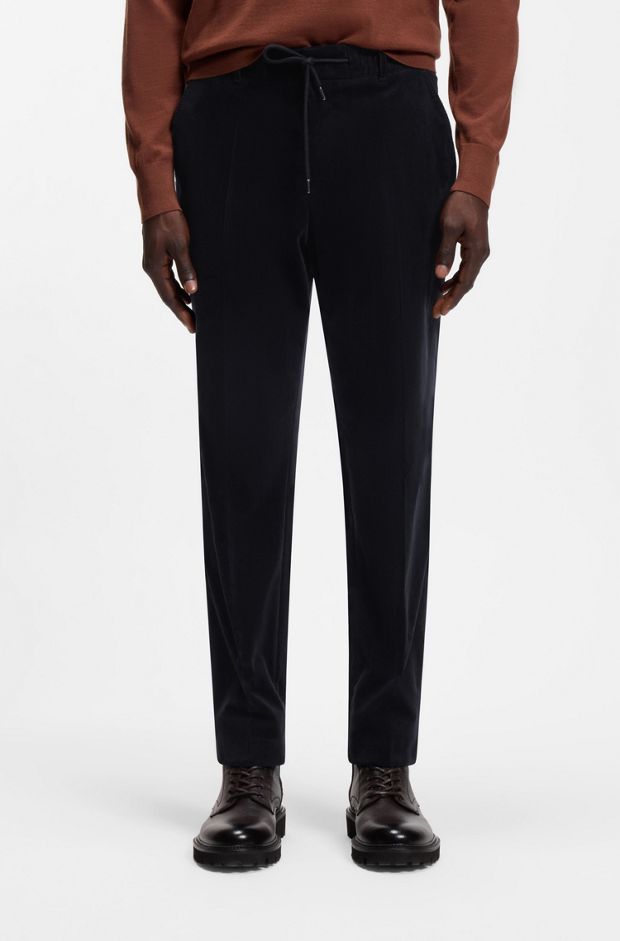Tapered-fit trousers in stretch corduroy, Dark Blue