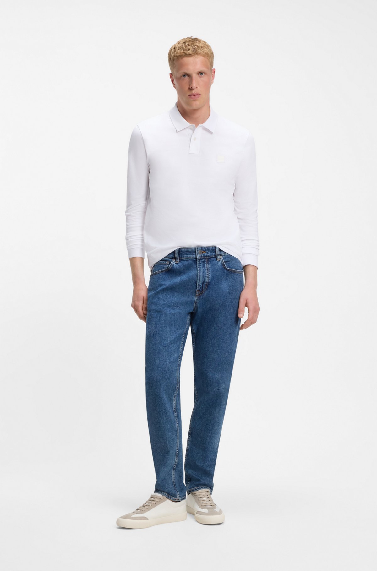 Slim-fit polo shirt in stretch-cotton piqué, White