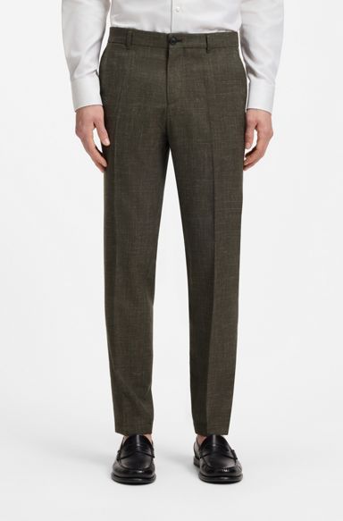 Slim-fit trousers in virgin wool and linen, Dark Green