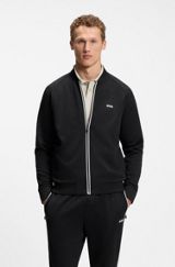 Triangle-jacquard zip-up sweatshirt with rubberised logo, Black