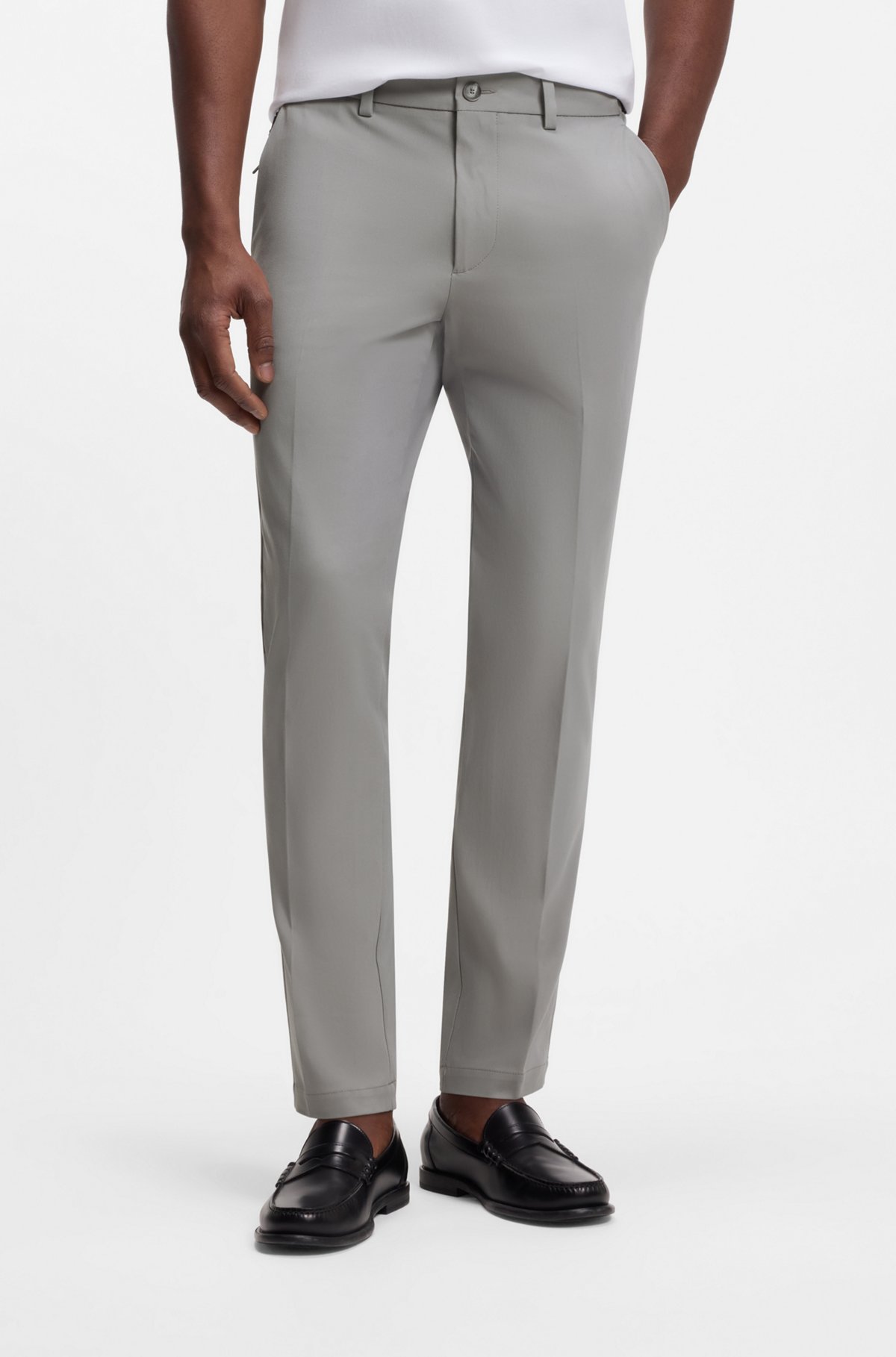 Slim-fit trousers in four-way stretch fabric, Light Grey