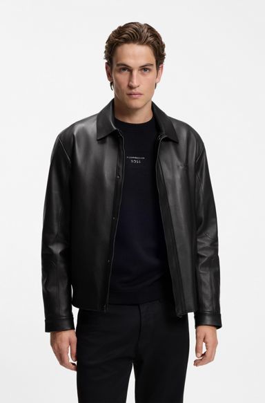 Porsche x BOSS leather jacket with concealed magnetic closure, Black