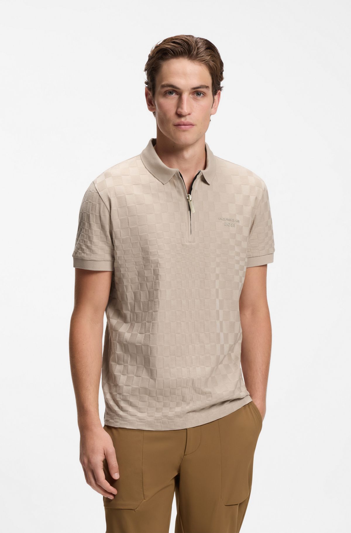 Porsche x BOSS polo shirt with Pasha pattern, Light Beige