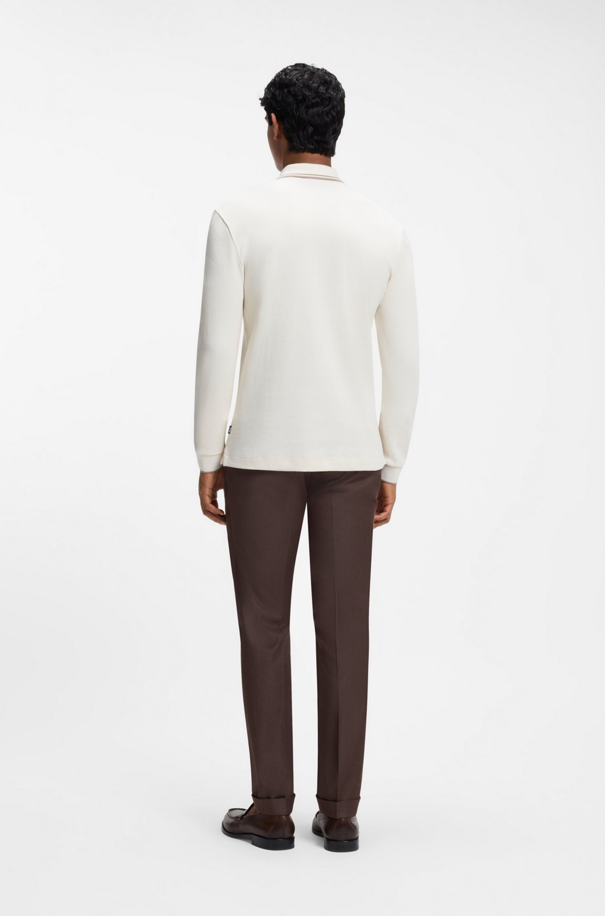 Waffle-structure polo shirt in stretch cotton, Natural