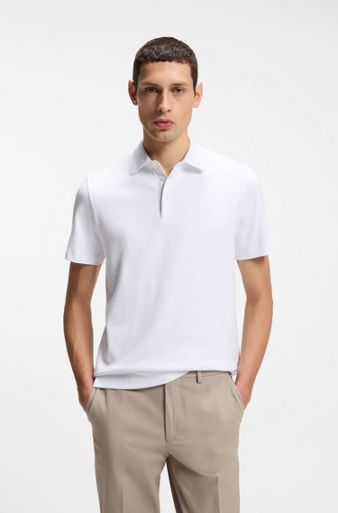 Slim-fit polo shirt in interlock cotton, White