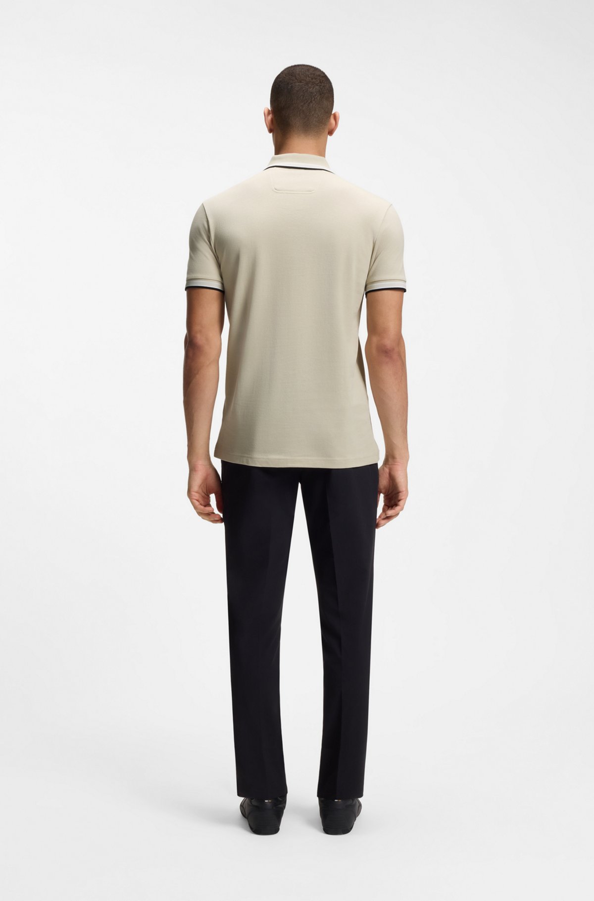 Cotton piqué polo shirt with logo details, Light Beige