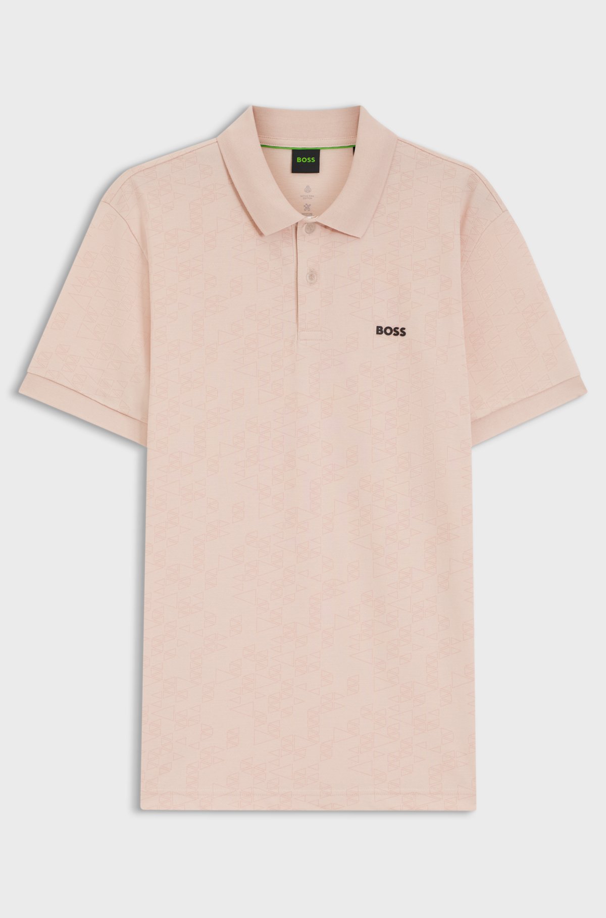 Cotton-piqué polo shirt with all-over print, Light Orange