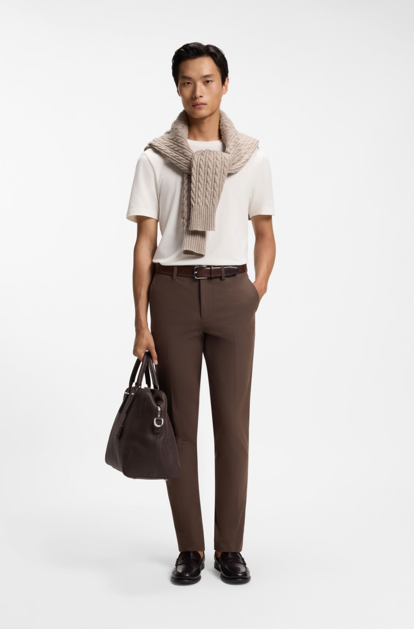 Slim-fit trousers in four-way stretch fabric, Dark Brown