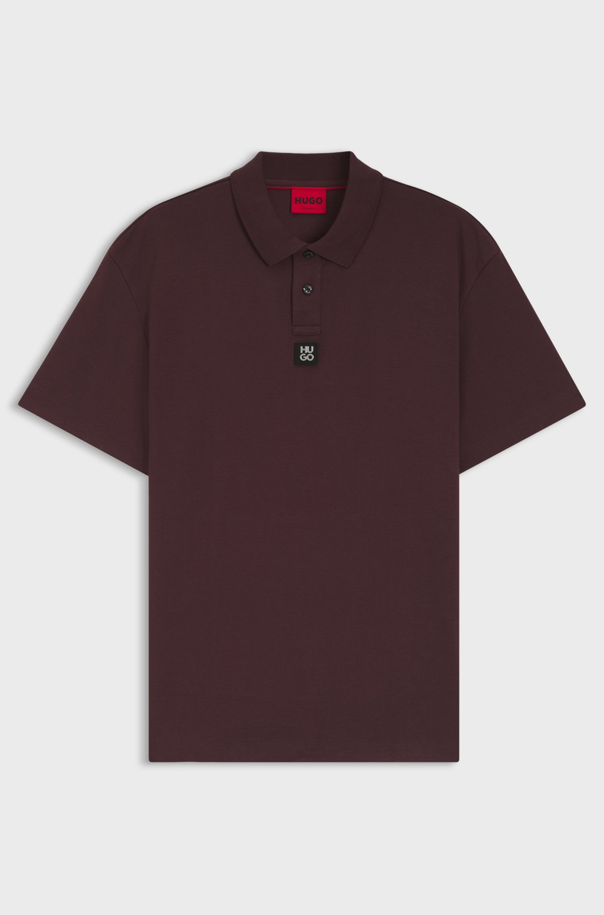 Interlock-cotton polo shirt with stacked logo, Dark Red