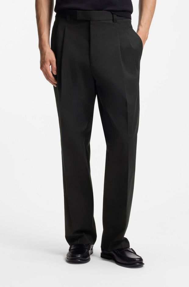 Relaxed-fit trousers in stretch cotton, Black