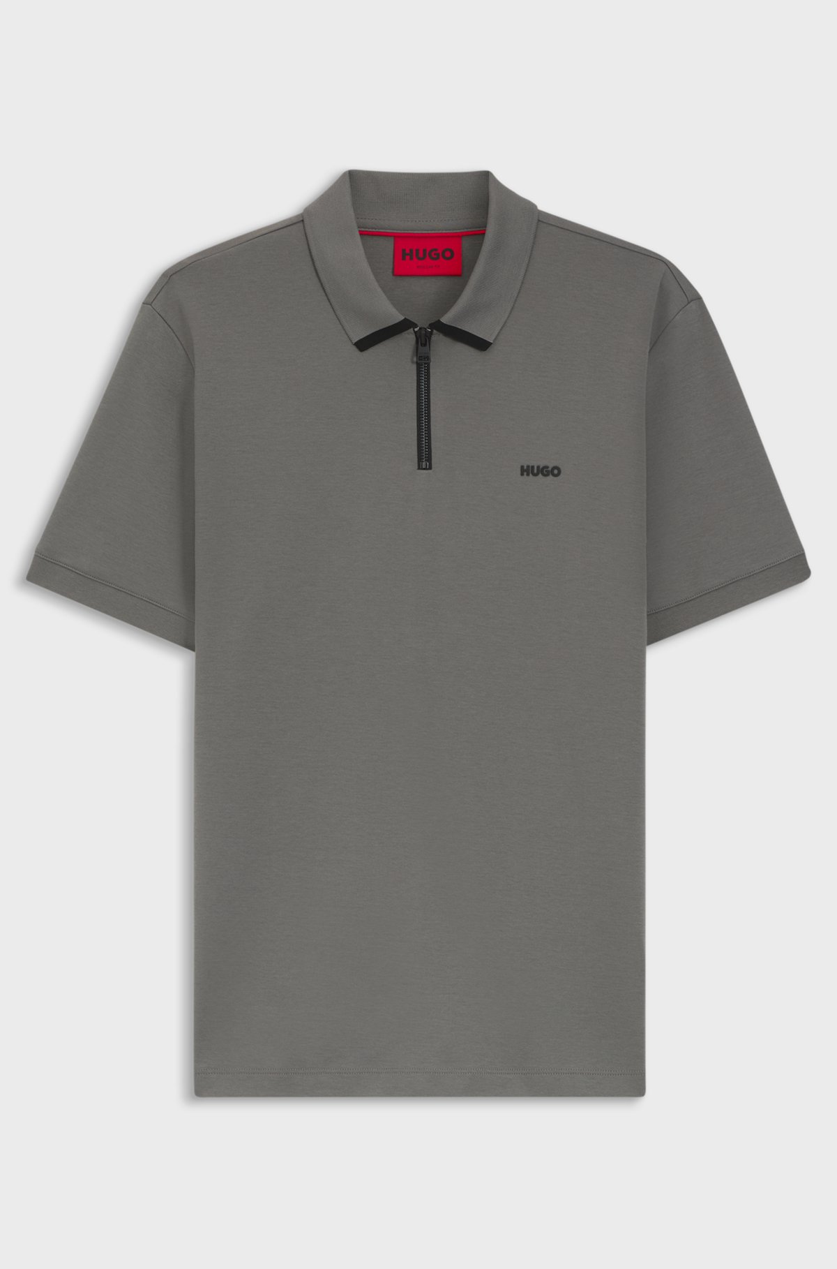 Cotton piqué polo shirt with zip neckline, Dark Grey