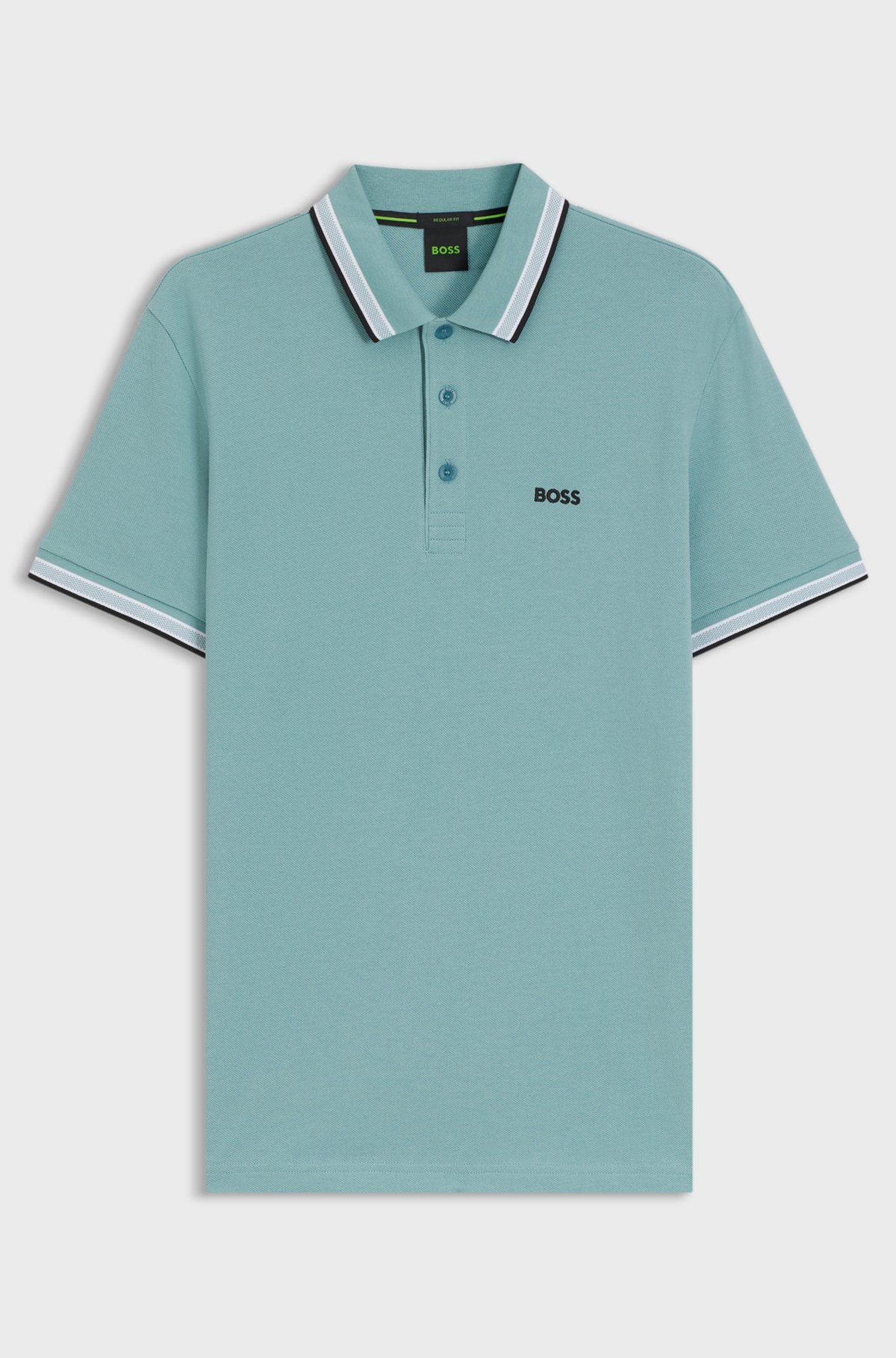 Cotton piqué polo shirt with logo details, Light Blue