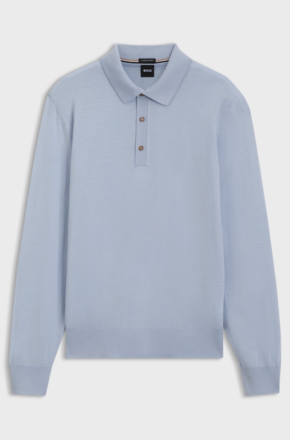 Merino-wool polo sweater, Light Blue