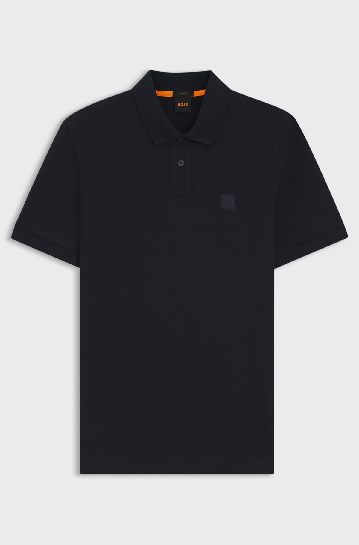 Stretch-cotton slim-fit polo shirt with logo patch, Dark Blue
