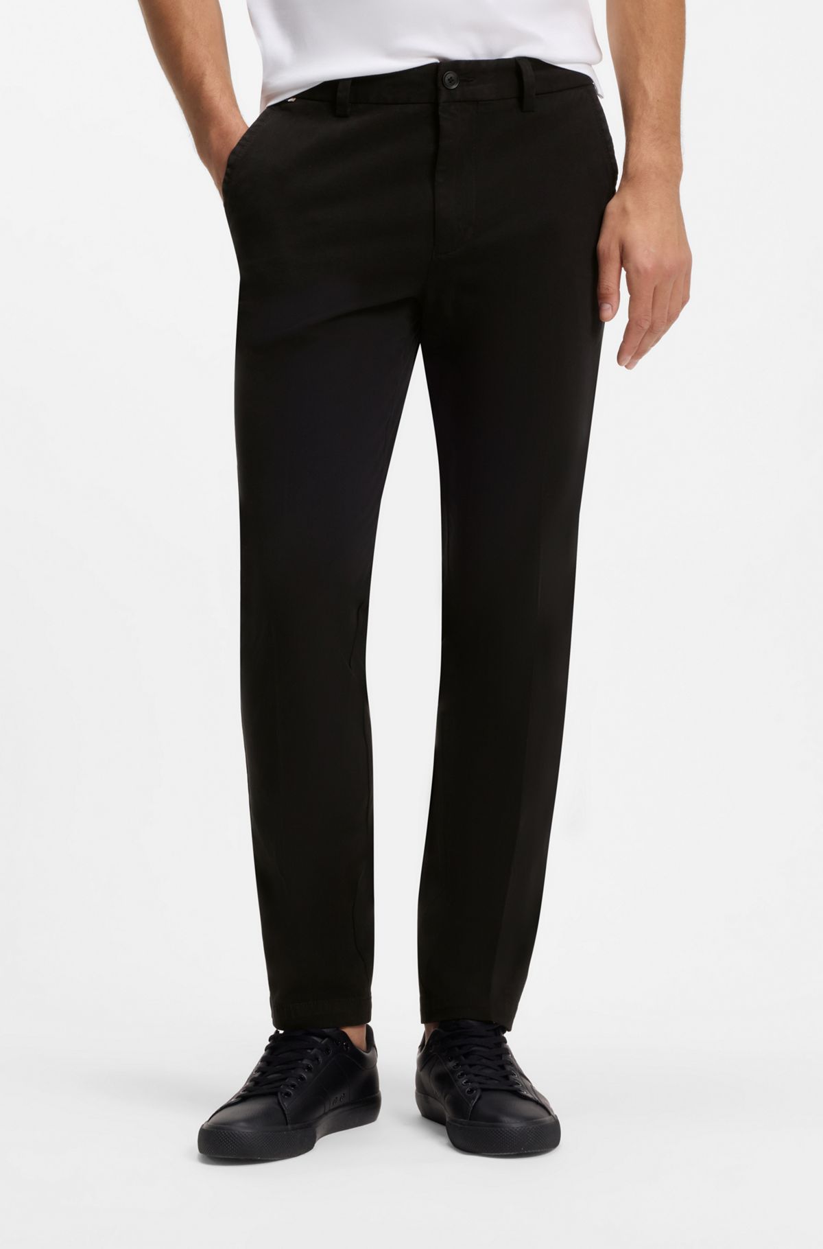 Slim-fit gabardine trousers, Black