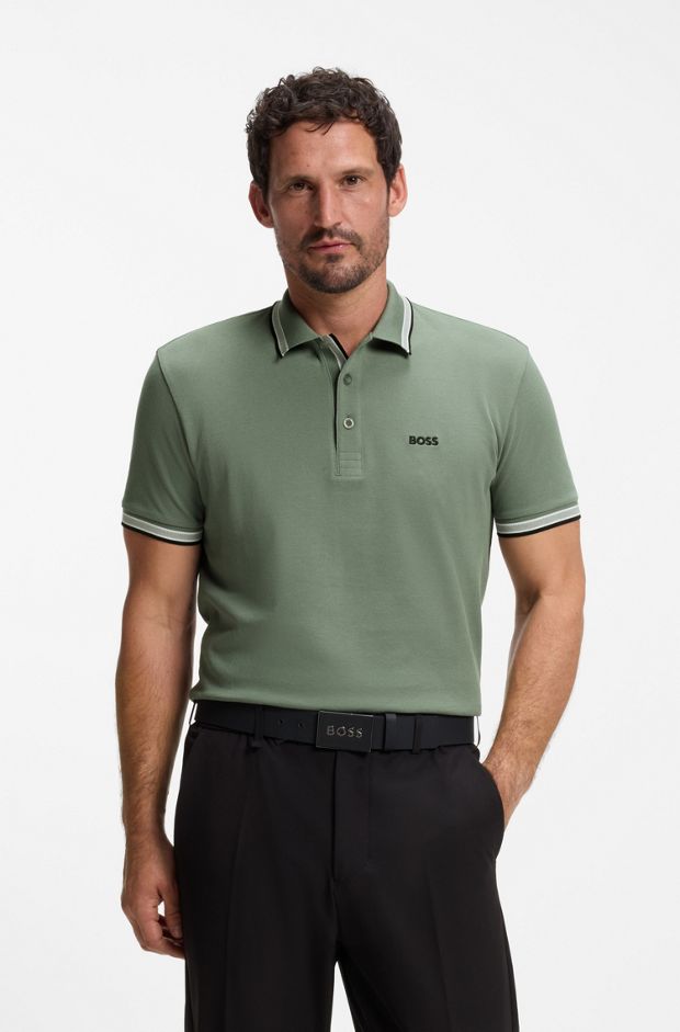 Cotton piqué polo shirt with logo details, Green