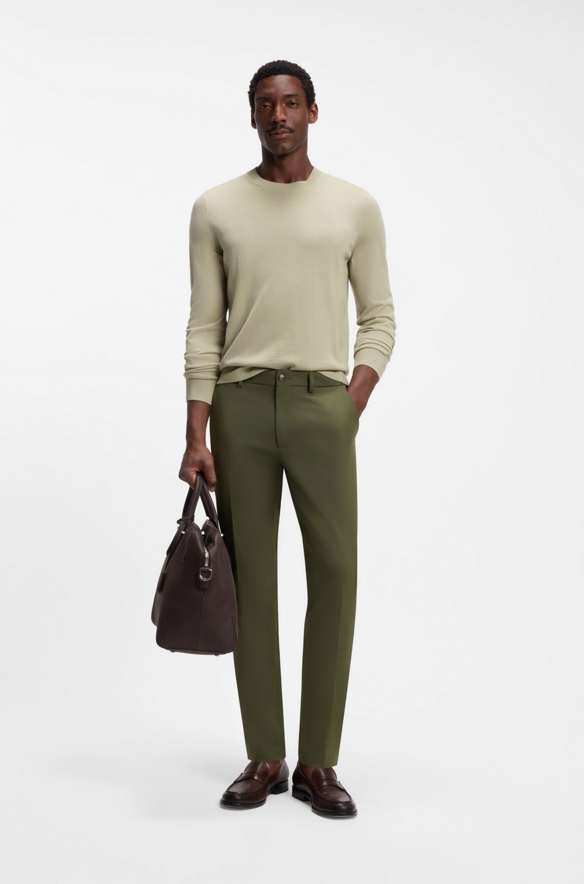 Slim-fit trousers in four-way stretch fabric, Dark Green