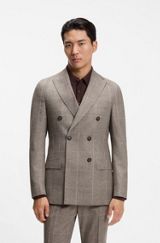Slim-fit blazer in checked virgin wool, Brown Patterned