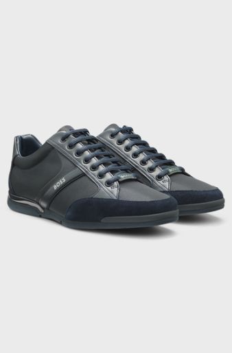 Mixed-material trainers with suede and faux leather, Dark Blue