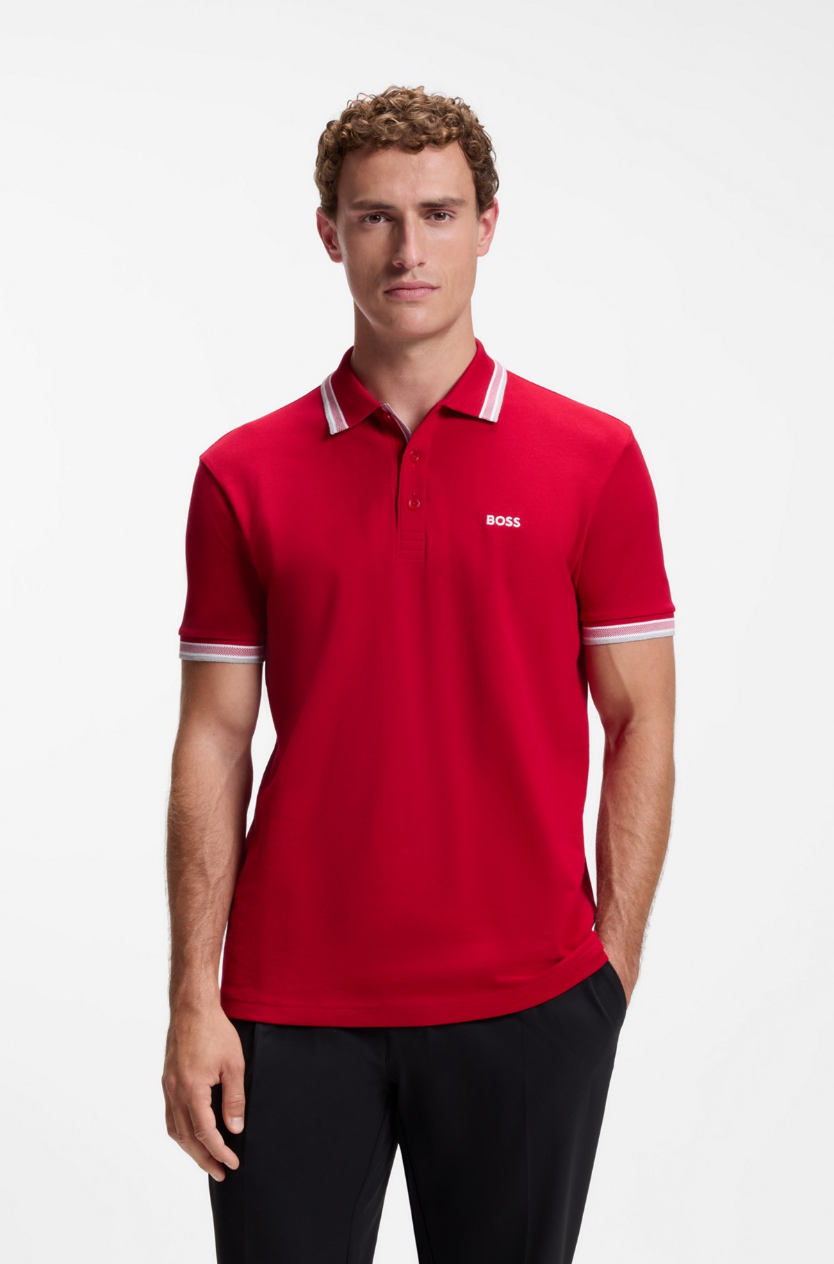 Cotton piqué polo shirt with logo details, Red