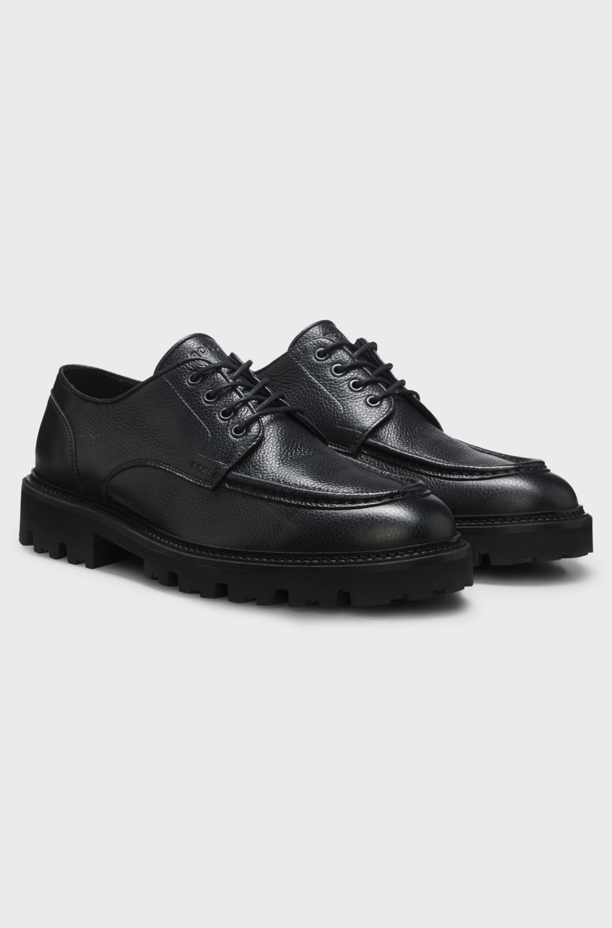 Leather Derby shoes with a constructed lug sole, Black