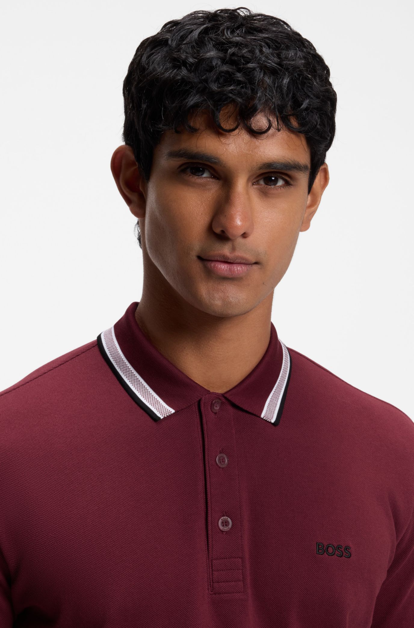 Cotton piqué polo shirt with logo details, Dark Red