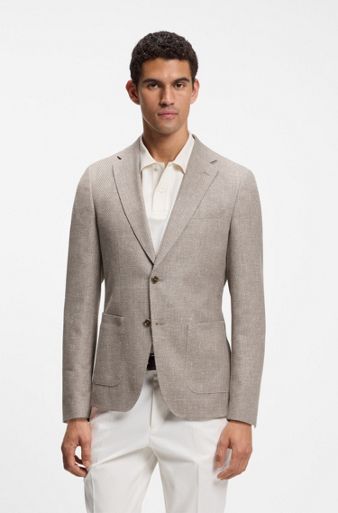 Slim-fit blazer in a patterned virgin-wool blend, Beige