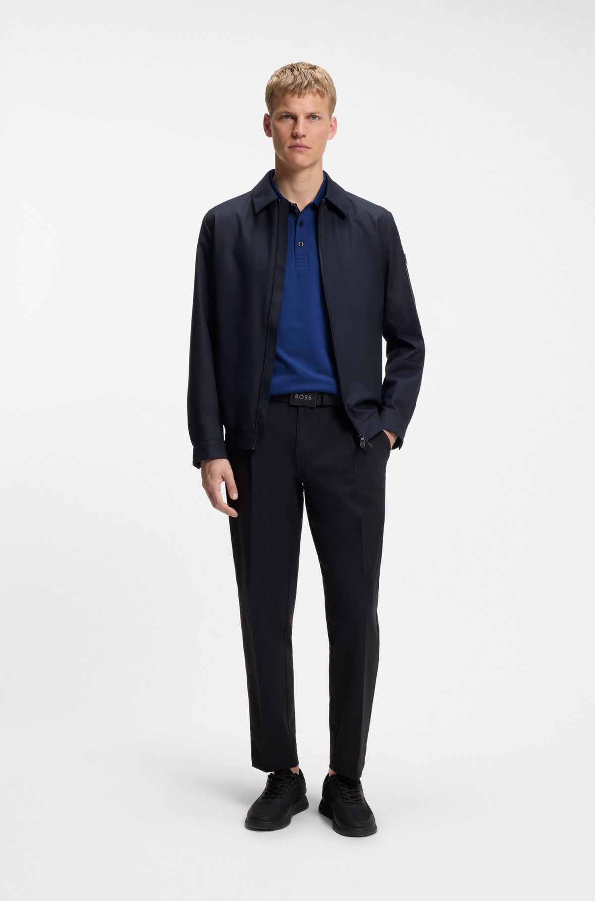 Cotton piqué polo shirt with logo details, Blue