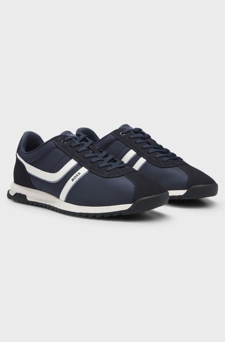 Logo trainers with faux suede trims, Dark Blue