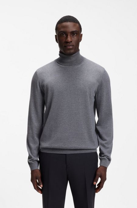 Slim-fit rollneck sweater in extra-fine merino wool, Grey